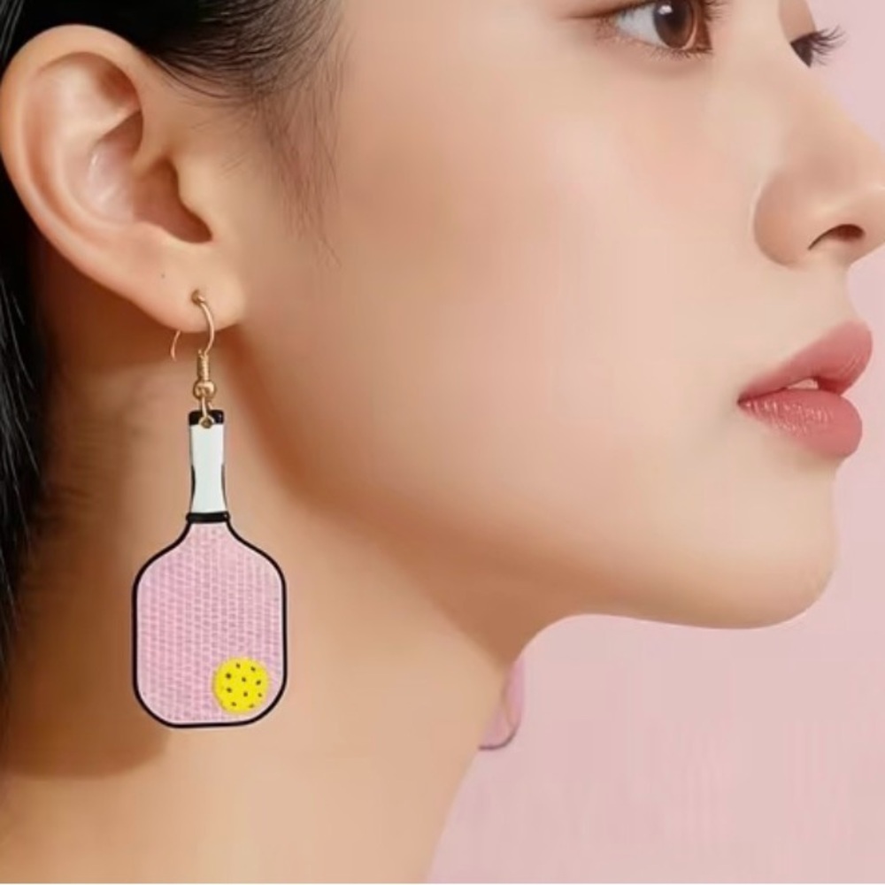 Playful Pink Pickleball Paddle Drop Earrings - Women Jewelry